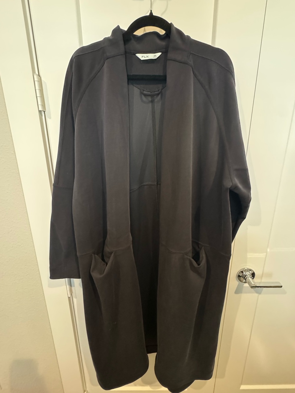 Long Black Open Front Cardigan Coatigan
